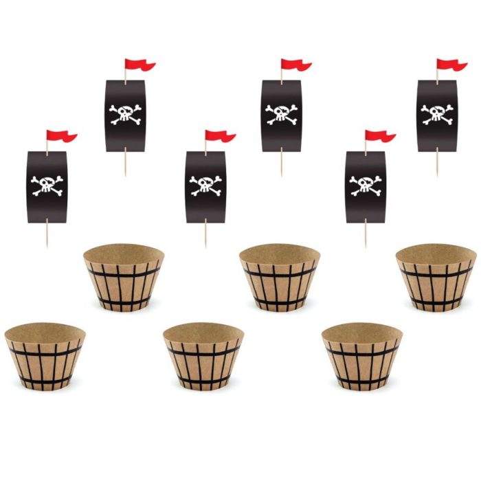 PartyDeco caissettes pour cupcakes & drapeau pirate  6pcs