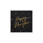 PartyDeco - Serviettes de table Happy New Year, noir, 33x33cm