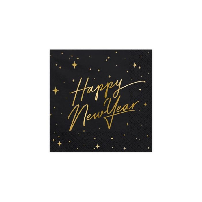 big_1281-1-1.jpg PartyDeco - Serviettes de table Happy New Year, noir, 33x33cm