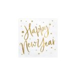 PartyDeco - Serviettes de table Happy New Year, Blanches, 33x33cm