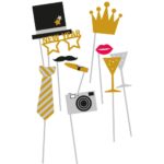 Riethmuller - Photobooth - Kit Selfie en carton et bois Golden Wishes - 10 Pièces - 28,5 x 14,7 cm