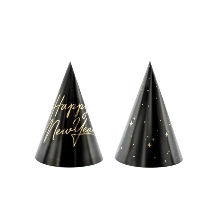 PartyDeco - Chapeaux de fête Happy New Year, 16cm - 6pcs