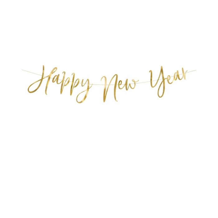 PartyDeco - Bannière Happy New Year, or, 66x18cm
