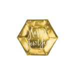 PartyDeco - Assiettes Happy New Year, or, 18cm - 6pcs