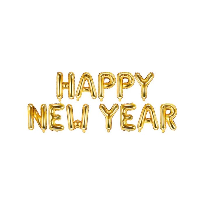PartyDeco - Ballon en Mylar "Happy New Year", 422x46cm, Doré