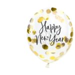 PartyDeco - Ballons avec confettis - Happy New Year, 27cm, or - 3pcs