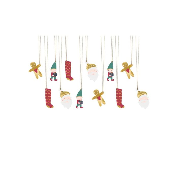PartyDeco - Étiquettes cadeaux Père Noël, mélange - 12pcs
