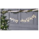 PartyDeco - Bannière Merry Christmas en bois, 87x17cm