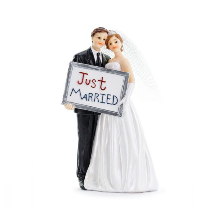 Partydeco - Cake Topper jeunes mariés Just married 14.5cm