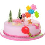 Décoration Topper gâteau - Bébé Minnie et chaton avec ballons et arbres