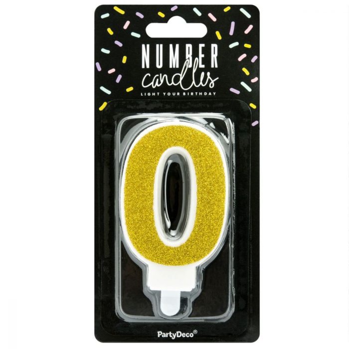 PartyDeco -  Bougie Anniversaire Chiffre 0 - Doré