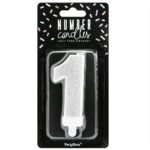 PartyDeco -  Bougie Anniversaire Chiffre 1 - Argent