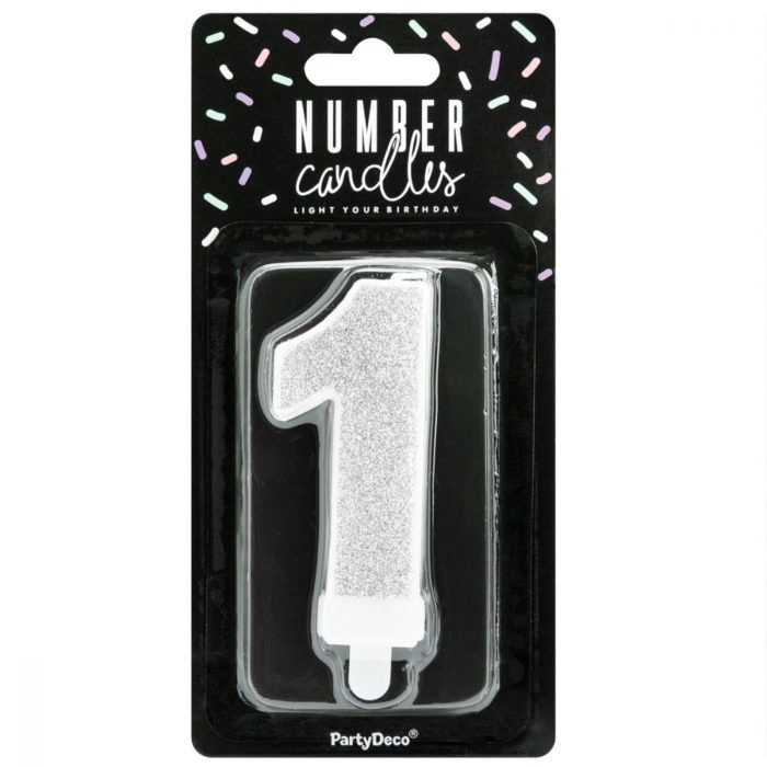 PartyDeco -  Bougie Anniversaire Chiffre 1 - Argent