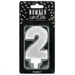 PartyDeco -  Bougie Anniversaire Chiffre 2 - Argent
