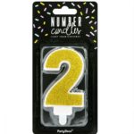 PartyDeco -  Bougie Anniversaire Chiffre 2 - Doré