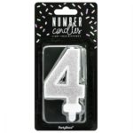 PartyDeco -  Bougie Anniversaire Chiffre 4 - Argenté