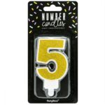 PartyDeco -  Bougie Anniversaire Chiffre 5 - Doré