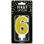 PartyDeco -  Bougie Anniversaire Chiffre 6 - Doré