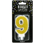 PartyDeco -  Bougie Anniversaire Chiffre 9 - Doré