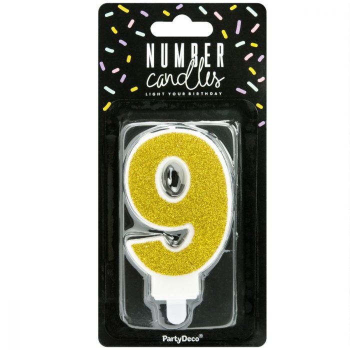 PartyDeco -  Bougie Anniversaire Chiffre 9 - Doré
