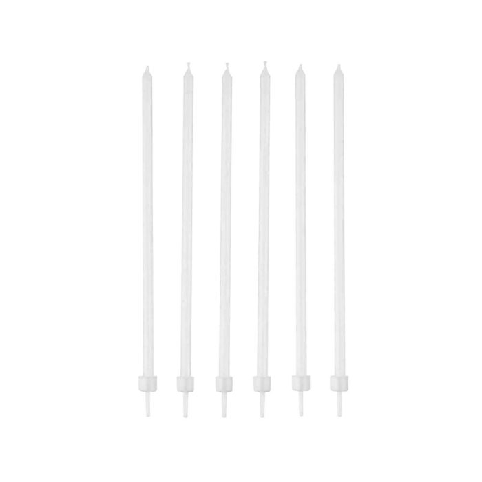 Bougies - 16pcs  Blanches fines avec Bobèches 12 cm