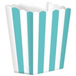 Amscan - 5 Boites Popcorn cartonnées rayées Bleu Vert  - 6,3 x 13,4 x 3,8 cm