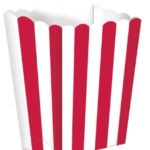 Amscan - 5 Boites Popcorn cartonnées rayées Rouge - 6,3 x 13,4 x 3,8 cm