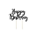 PartyDeco - Décorations de gâteau  - Happy Birthday Noir - 22.5cm - 1pcs