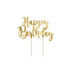 PartyDeco - Décorations de gâteau  - Happy Birthday Doré - 22.5cm - 1pcs