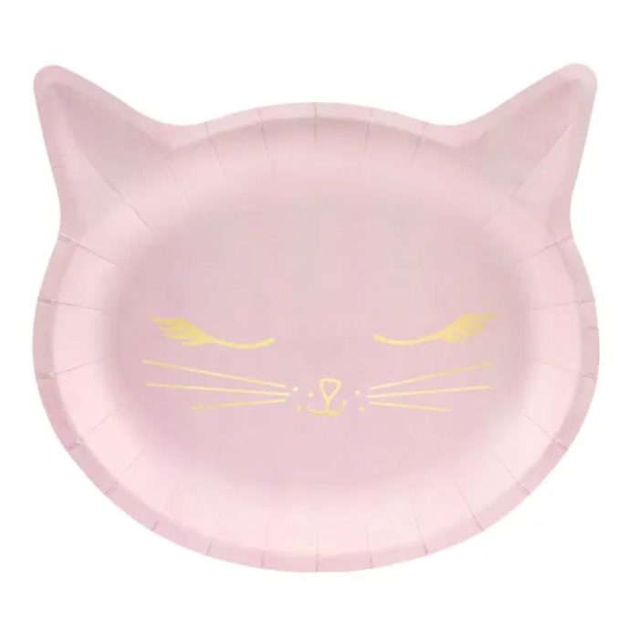 PartyDeco - Assiettes chaton, rose, 22x20cm