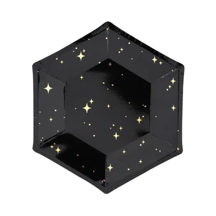 PartyDeco - Assiettes noires dorés 20cm