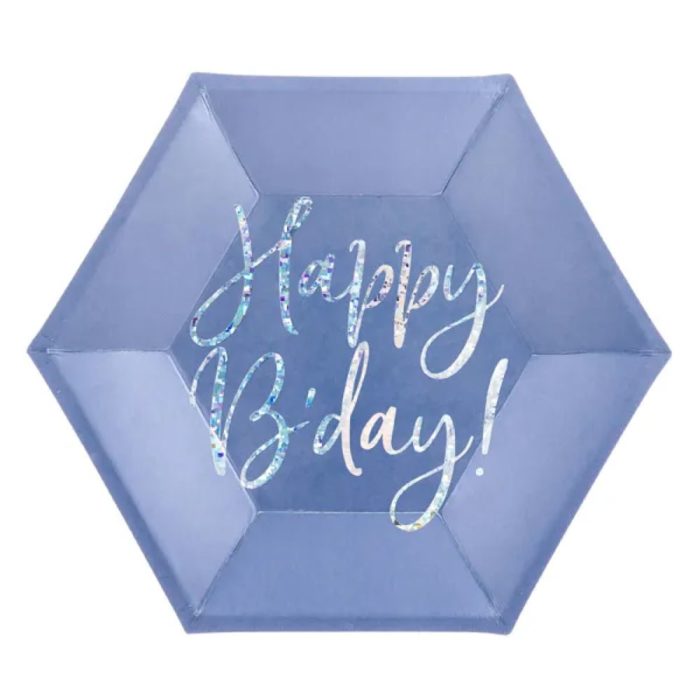 PartyDeco - Assiettes Happy B'day !, bleu marine, 20cm