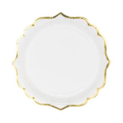 PartyDeco - Assiettes Blanc Bordure Doré - 18cm