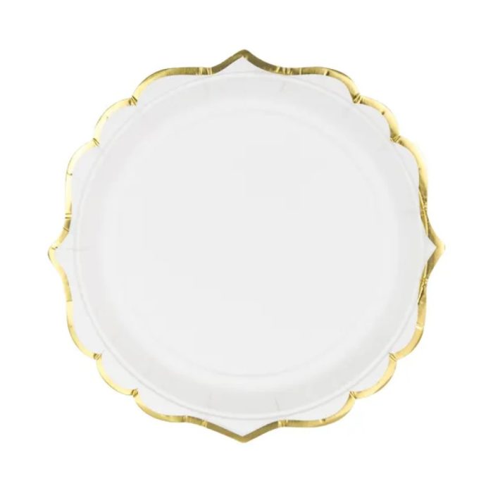 PartyDeco - Assiettes Blanc Bordure Doré - 18cm