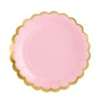 PartyDeco - Assiettes Rose Bordure Doré - 18cm
