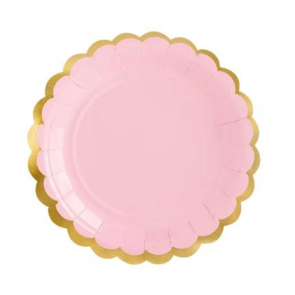 PartyDeco - Assiettes Rose Bordure Doré - 18cm