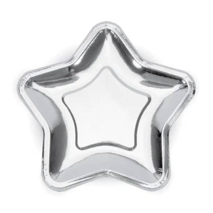 PartyDeco - Assiettes Étoiles, argent 18cm