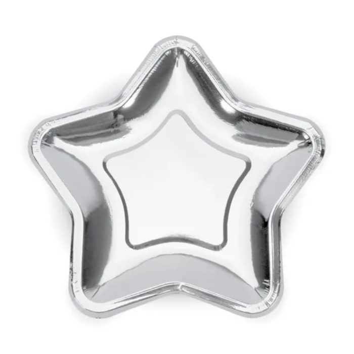 PartyDeco - Assiettes Étoiles, argent 18cm