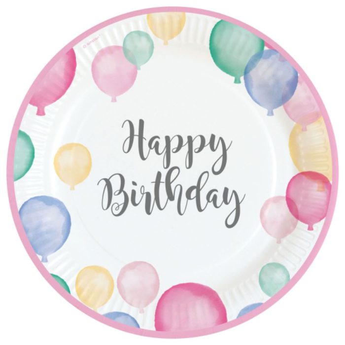 Amscan - Assiettes Happy Bday Pastel - 23cm