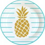 Amscan - Assiettes Ananas Doré - 23cm