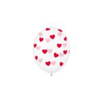 PartyDeco - Ballons 30 cm, Coeurs Rouge, Cristal clair