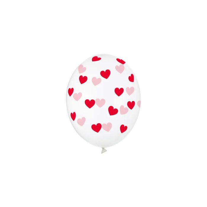 PartyDeco - Ballons 30 cm, Coeurs Rouge, Cristal clair