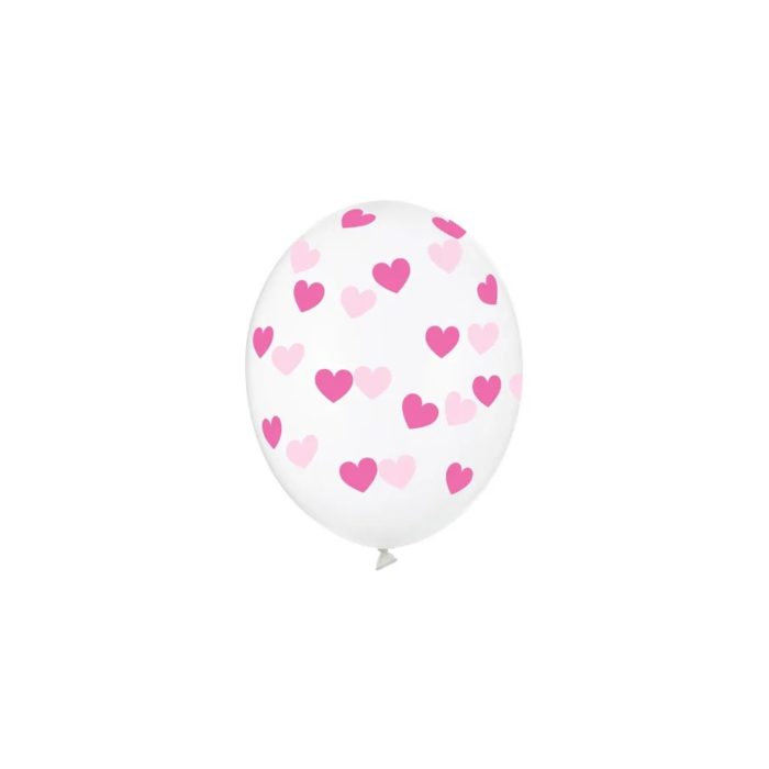 PartyDeco - Ballons 30 cm, Coeurs Rose, Cristal clair