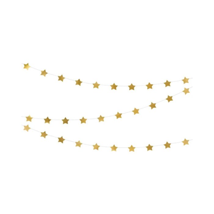 PartyDeco - Guirlande d'étoiles, or, 3,6m