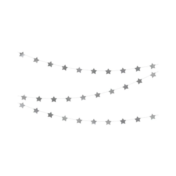 PartyDeco - Guirlande d'étoiles, argent, 3,6m