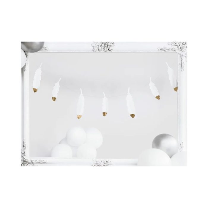 PartyDeco - Guirlande de plumes, blanche, 1,6m