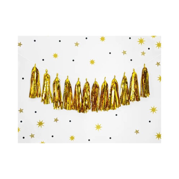 PartyDeco - Guirlande de pompon, doré 2m