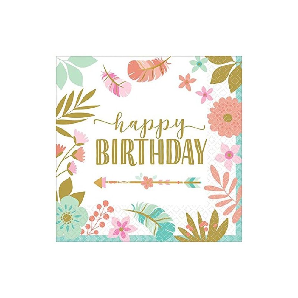 big_2253-1.jpg Amscan - 16 Serviettes happy birthday boho 33x33cm – Image 1