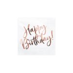 PartyDeco - Serviettes de table Happy Birthday or rose 33x33cm