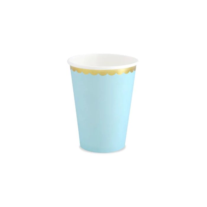 PartyDeco - Gobelets en papier bleu/doré 220ml 6pcs